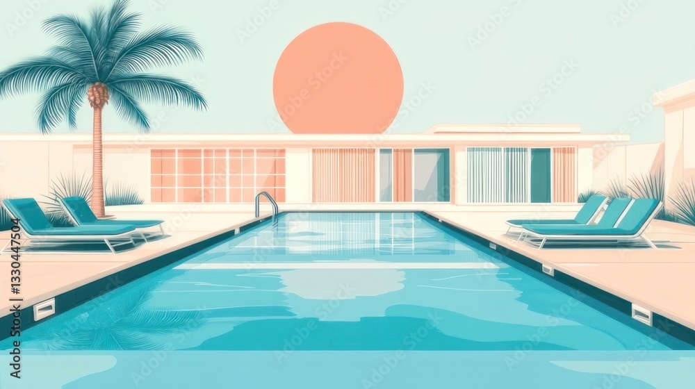 Modern pool house with patio and palm tree Modern pool house with patio and palm tree