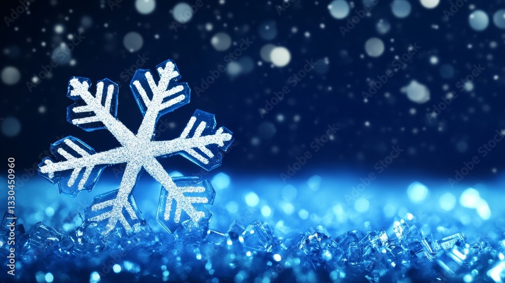 Winter Snowflake Christmas Wallpaper - Sparkling snowflake on blue ice crystals, symbolizing winter, Christmas, holidays, magic, and serenity Winter Snowflake Christmas Wallpaper - Sparkling snowflake on blue ice crystals, symbolizing winter, Christmas, holidays, magic, and serenity