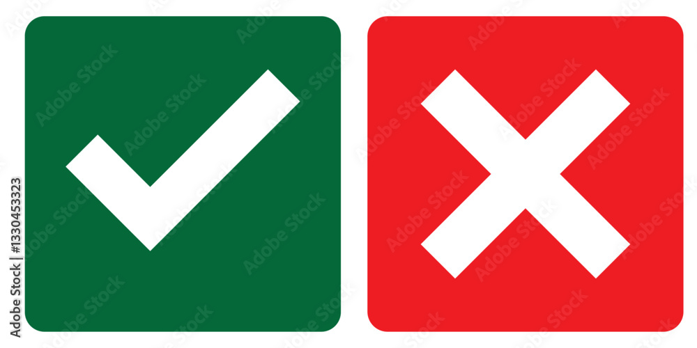 check mark icon button set. check box icon with right and wrong buttons and yes or no checkmark icons in green tick box and red cross. vector illustration check mark icon button set. check box icon with right and wrong buttons and yes or no checkmark icons in green tick box and red cross. vector illustration