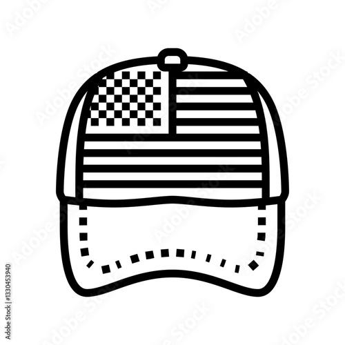 american flag pattern hat line icon vector illustration