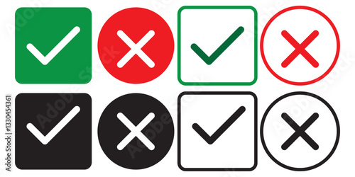 Free Download check mark icon button set. check box icon with right and wrong buttons and yes or no checkmark icons in green tick box and red cross. vector illustration - GFXLoad