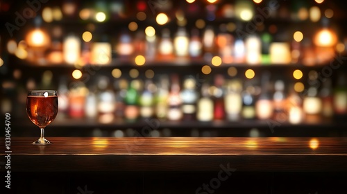Drink on bar, lights bokeh for restaurant, bar use