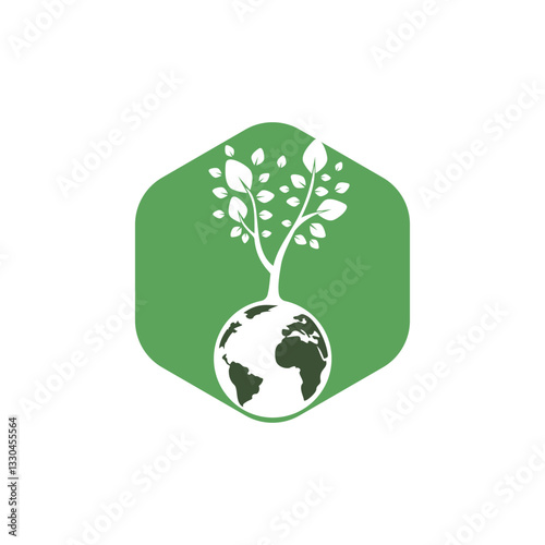 Globe tree vector logo design template. Planet and eco symbol or icon.