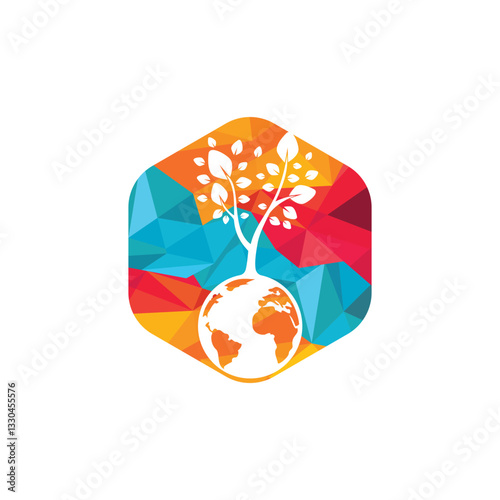 Globe tree vector logo design template. Planet and eco symbol or icon.