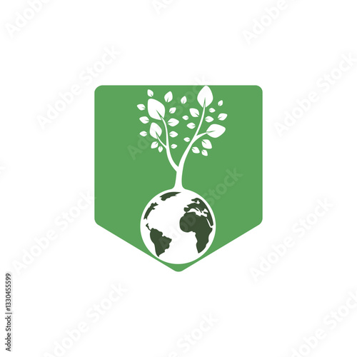 Globe tree vector logo design template. Planet and eco symbol or icon.