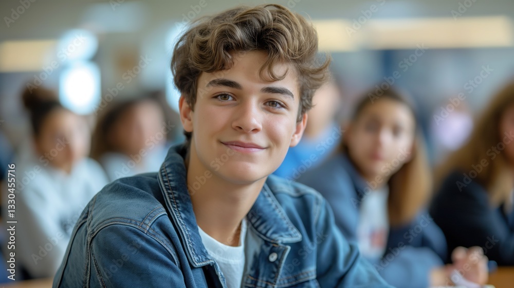 Portrait of a high school boy sitting in a classroom at school Portrait of a high school boy sitting in a classroom at school