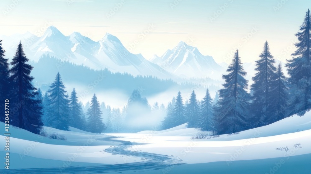 custom made wallpaper toronto digitalSnowy mountain landscape with a path through the forest