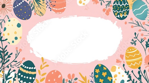 Easter Card Template with Colorful Eggs and Floral Border