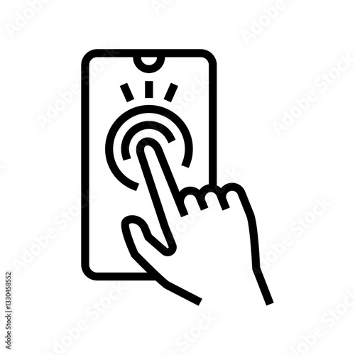 touchscreen hand interaction augmented reality line icon vector illustration