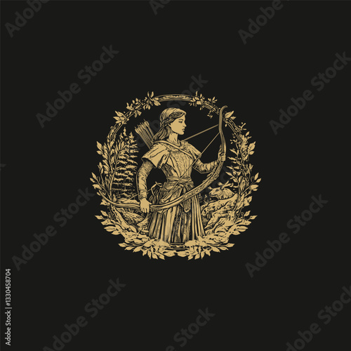 Medieval female archer design vector template illustration