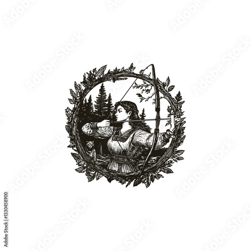 Medieval female archer design vector template illustration