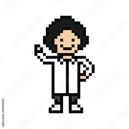 Cute pixel cartoon 8bit character man doctor or scientist game care for decoration pharmacist male doctor uniform in hospital 8 bit male pixel art game 8bit png vector.