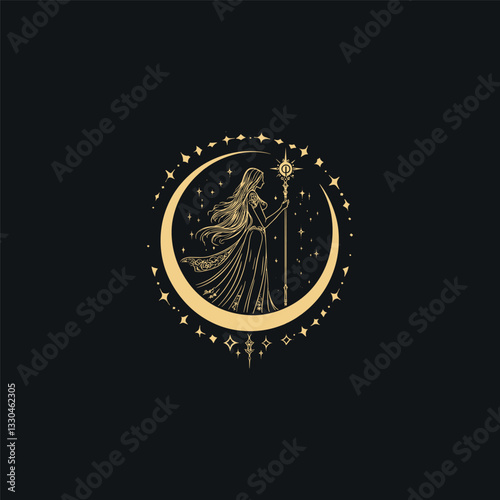 Nyx goddess of night greek mythology design vector template illustration