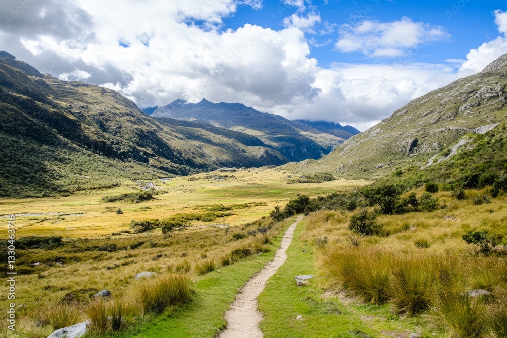 Fototapeta premium Green hills and blue sky creating stunning landscape vista