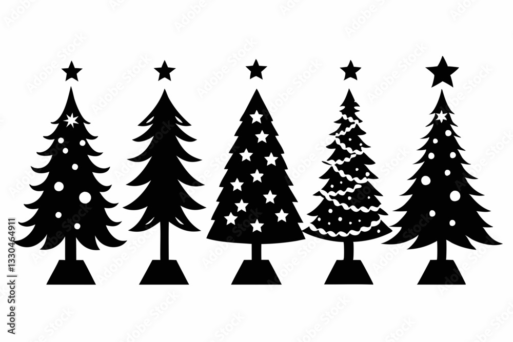 Obraz premium christmas tree set line art silhouette vector illustration