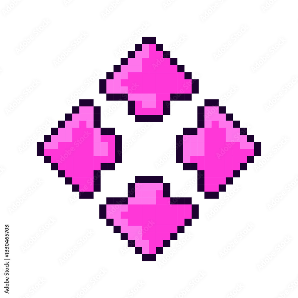 Pixel directional buttons for video games. Pixel art direction arrow button. Directions of movement for 8 bit video game. Pixel directional buttons for video games. Pixel art direction arrow button. Directions of movement for 8 bit video game.