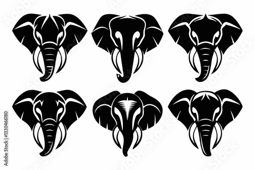 elephant head icon set line art silhouette vector illustration