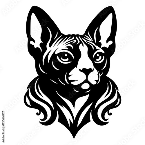 The black and white logo of the Abyssinian cat's head. Vector graphics. EPS.