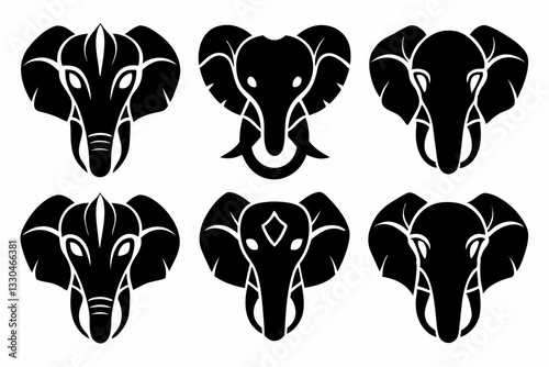 elephant head icon set line art silhouette vector illustration