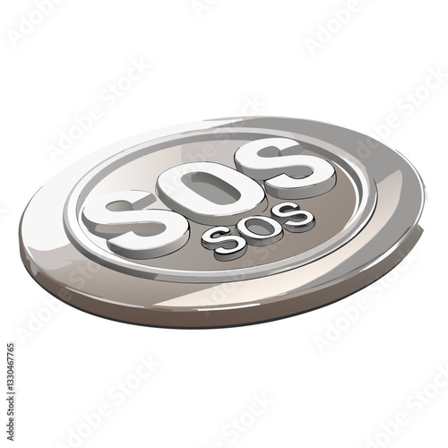 Metallic SOS Button Icon for Emergency Calls and Alerts