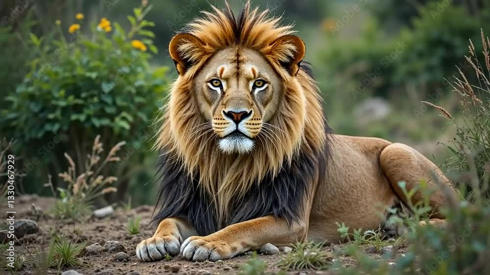 Close up of a majestic lion with intense amber eyes Close up of a majestic lion with intense amber eyes