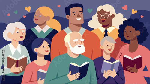 A hum of anticipation fills the air as seniors gather together to celebrate their love for poetry and the freedom of expression it brings.. Vector illustration