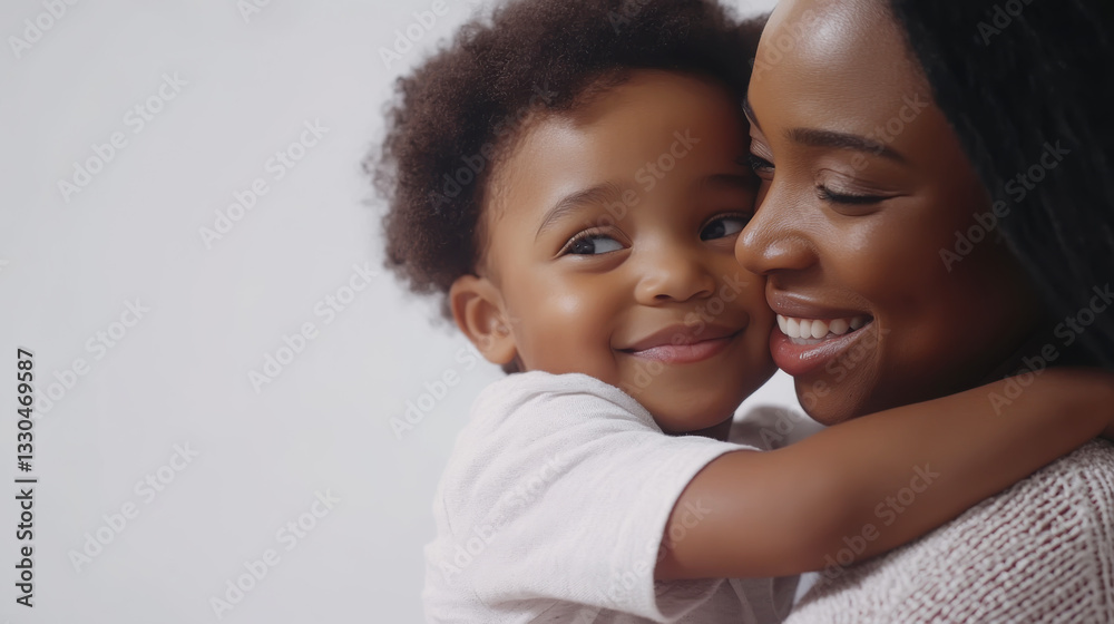 Heartwarming moment between young child and mother in studio setting Heartwarming moment between young child and mother in studio setting