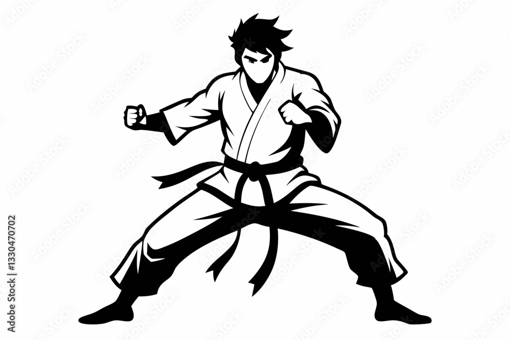 Fototapeta premium karate man line art silhouette vector illustration