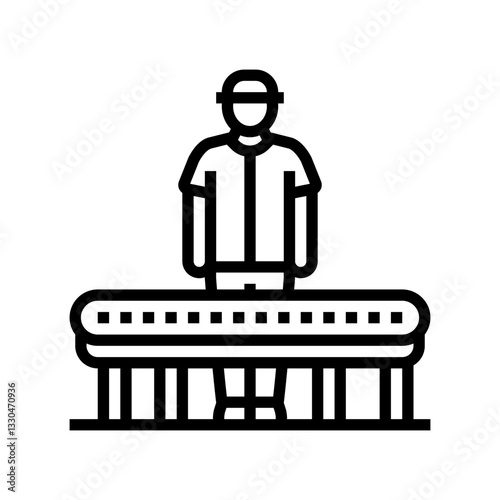 assembly line worker industry line icon vector illustration