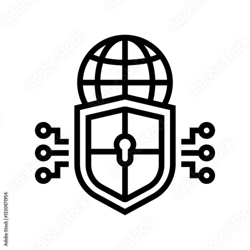 cybersecurity shield industry line icon vector illustration