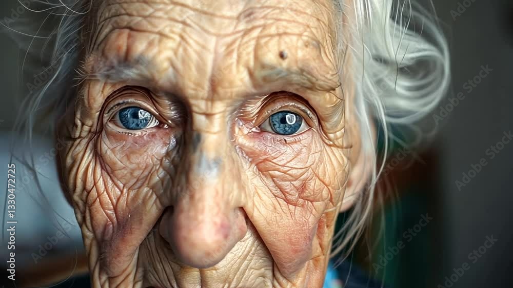 Porträt einer älteren Frau mit weisen Augen und Falten Porträt einer älteren Frau mit weisen Augen und Falten