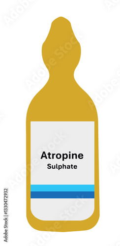 Atropine ampoule medicine. Atropine Sulfate Injection, solution for injection brown glass ampoule. Atropine is a muscarinic antagonist. Intravenous, intramuscular. Atropine medicine vector illustratio