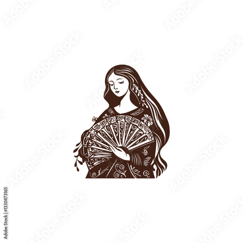 noble lady holding a fan design vector template illustration