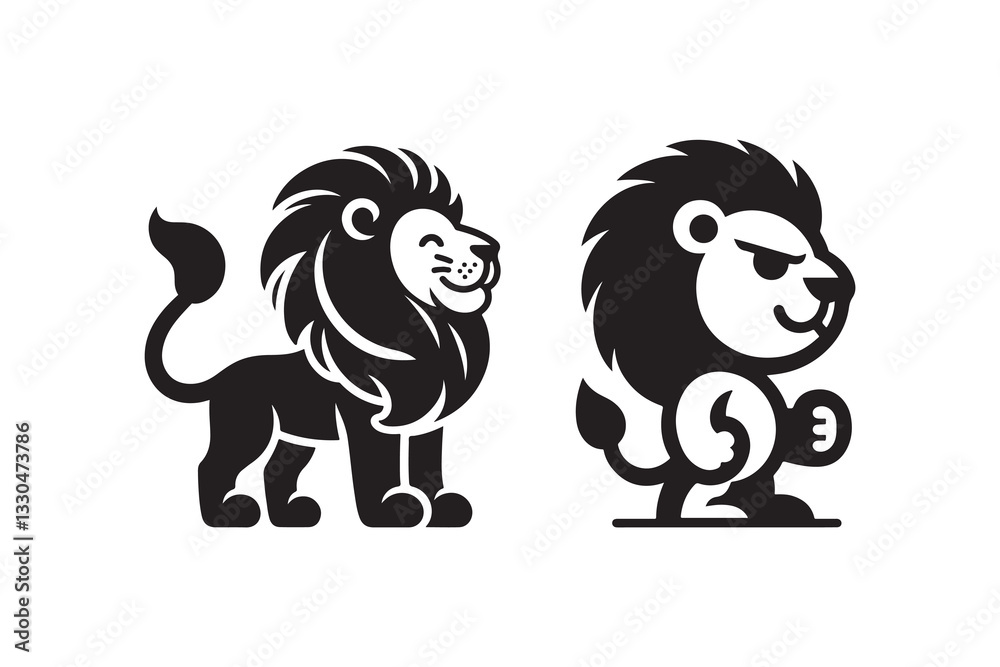 Obraz premium Set of Cartoon Styel Lion Silhouette , isolated on a white background