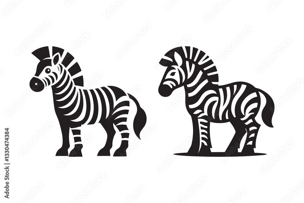 Obraz premium Set of Cartoon Styel Zebra Silhouette , isolated on a white background