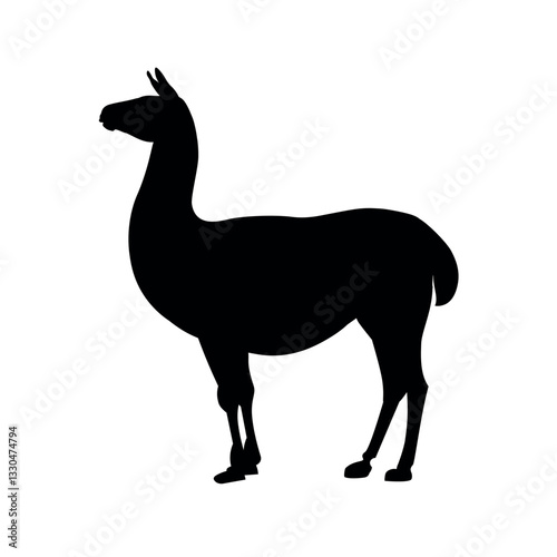 Silhouette of a standing llama, side view. Vector illustration isolated on a white background