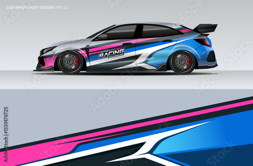 sporty car livery graphic vector. striping racing car wrap livery design