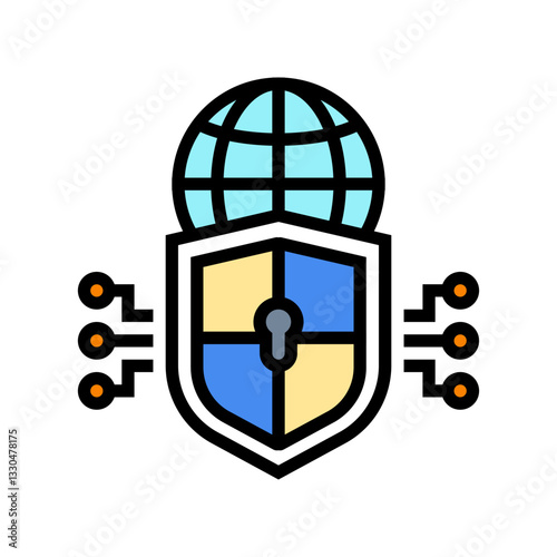 cybersecurity shield industry color icon vector illustration