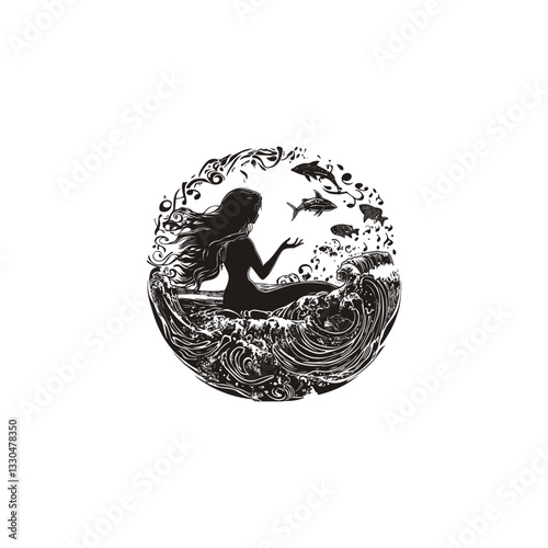 Siren greek mythology design vector template illustration