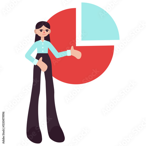 Girl Presenting a Pie Chart with Two Segments Vector