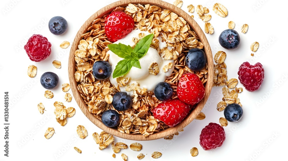 Oat Granola breakfast cereal isolated on white Oat Granola breakfast cereal isolated on white