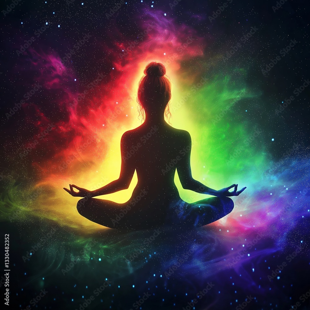 Glowing woman in lotus yoga pose Glowing woman in lotus yoga pose