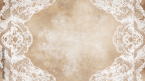 Intricate white lace design forming a border against textured backdrop