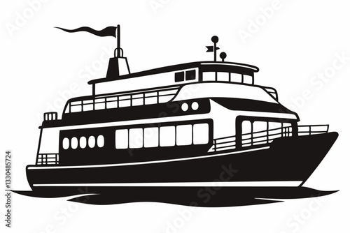 ferry line art silhouette vector illustration