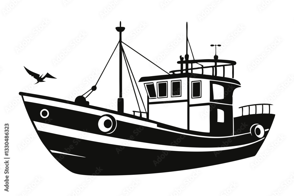 fishing boat line art silhouette vector illustration fishing boat line art silhouette vector illustration