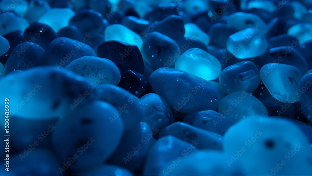 Obraz premium Blue stones glow underwater at night