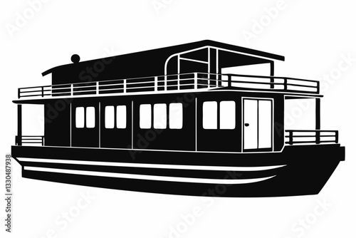 houseboat line art silhouette vector illustration