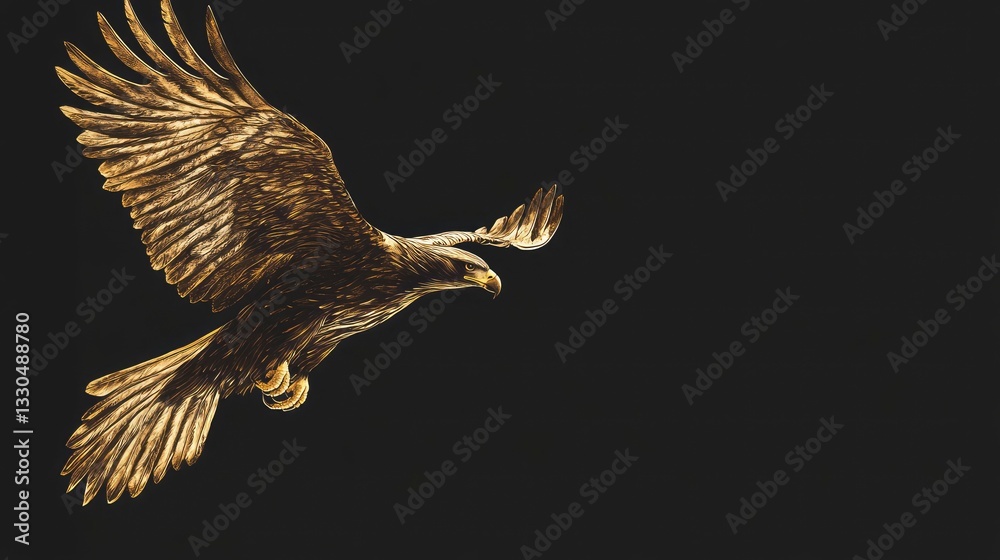 Fototapeta premium Golden Eagle Flying with Spread Wings Isolated on Dark Background Illustration