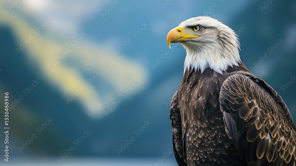 Obraz premium Majestic Bald Eagle Portrait on Mountain Backdrop Symbol of Freedom