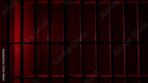 Prison Cell Bars Casting Shadows: Symbolizing Confinement and Loss of Freedom. metal prison cell bars casting shadows on the floor, representing themes of incarceration, confinement
